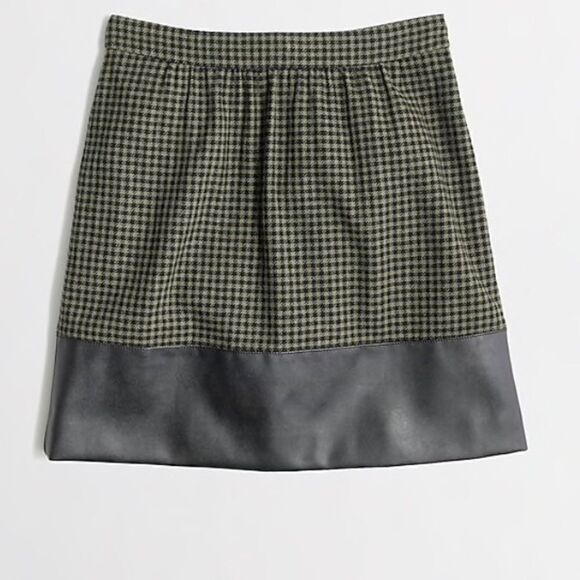 J. Crew wool blend leather-trim houndstooth skirt 10 - Picture 1 of 12
